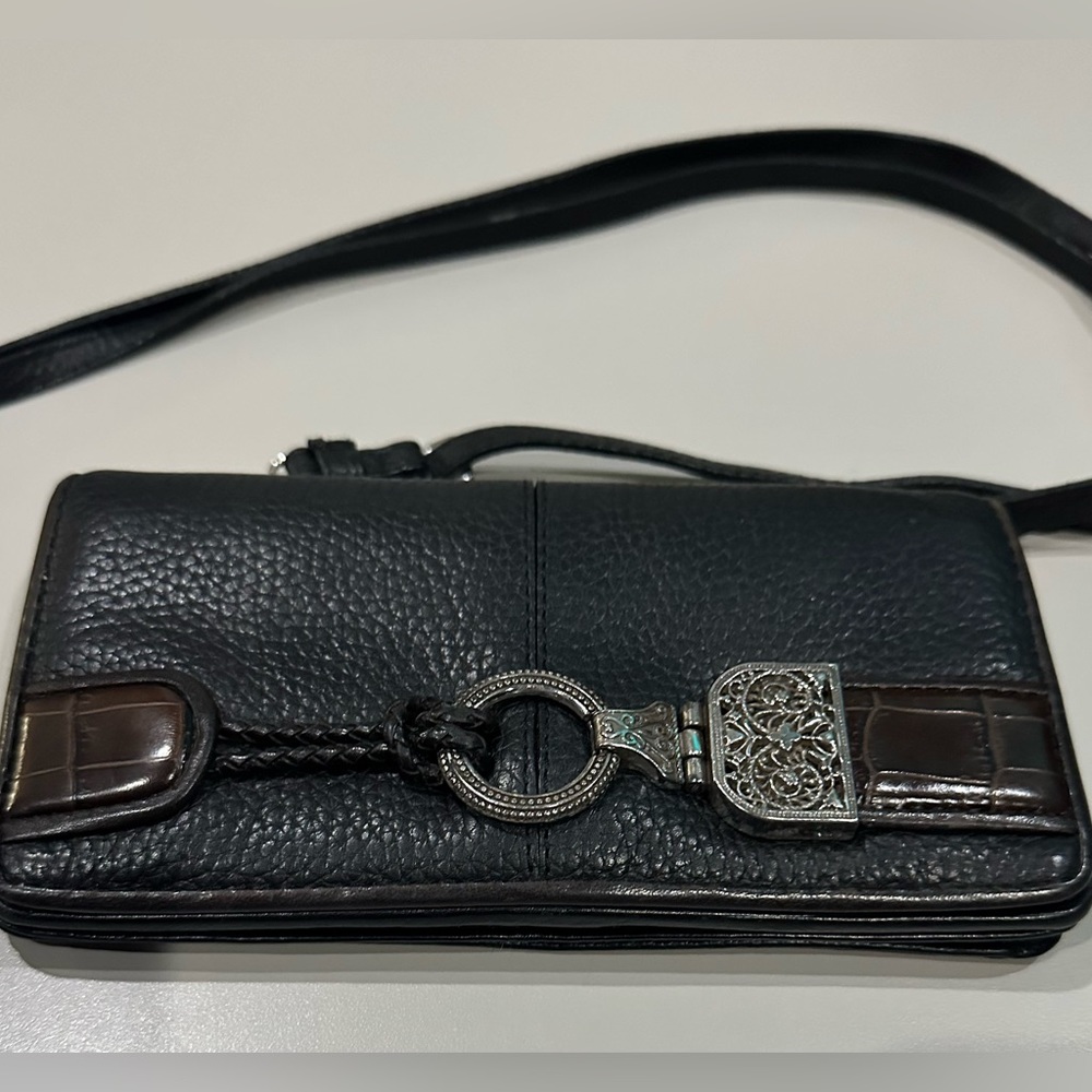 Brighton Black Crossbody Wallet Snap Closure  with ID and Credit Card Slots.